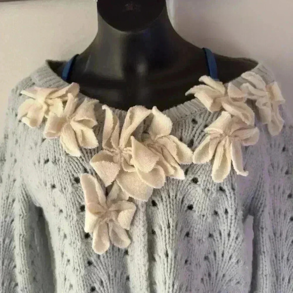 Field Flower Anthropologie XS Blue Knit 3D Starflower Angora Wool Cardigan - Picture 4 of 10